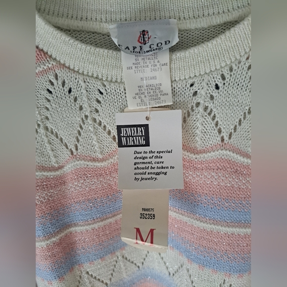 NWT Vintage Cape Cod Sportswear Pastel Pink Green White Metallic Sweater Size M - Picture 6 of 11